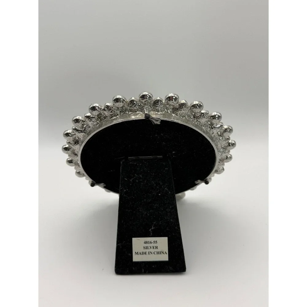 Decorative Jeweled Picture Frame‎ Pearl Rhinestone Ornate Tabletop Silver Tone